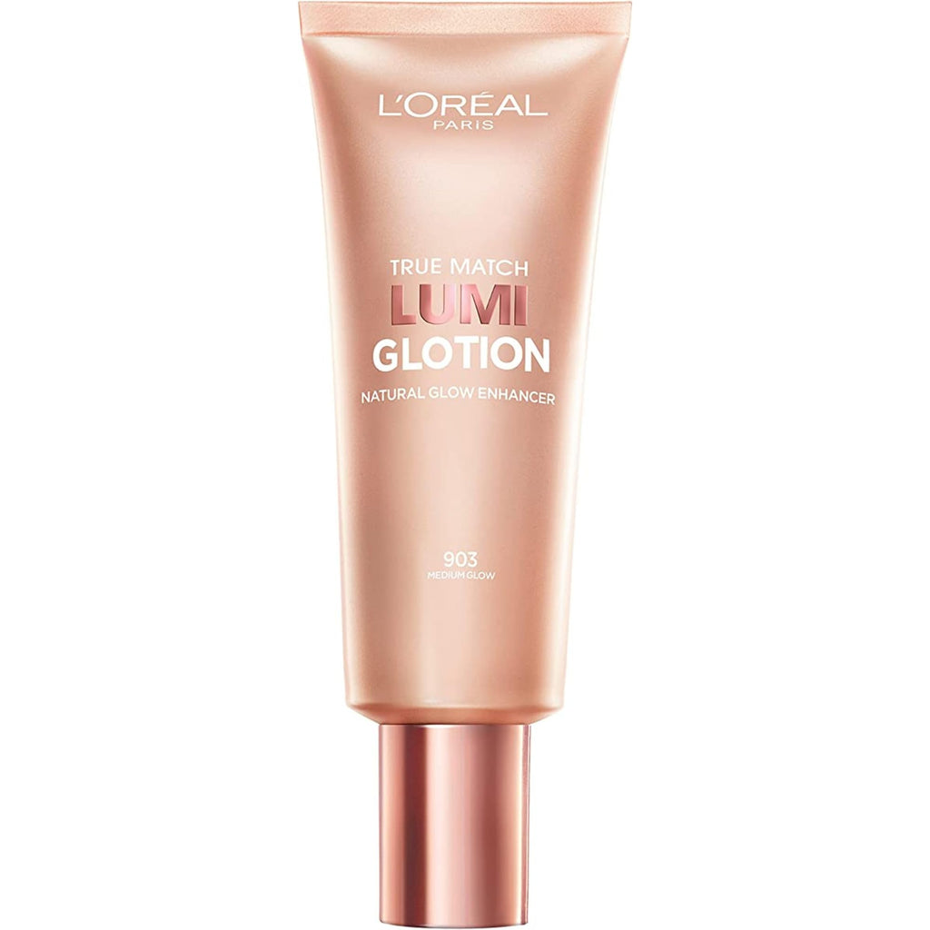 L’Oréal Paris True Match Lumi Glotion, Highlighter, Natural Glow Enhancer for Face & Body, Makeup, Instantly Hydrates and Illuminates Skin, Sheer Color Tint, Offers a Sunkissed Glow, 903 Medium, 40 mL