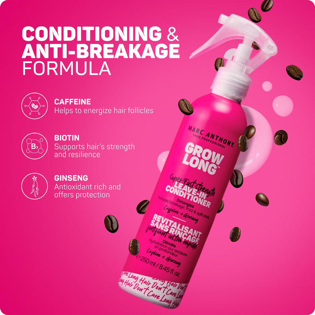Marc Anthony Grow Long Vitamin E Leave In Deep Conditioner For Hair Growth & Breakage – Biotin & Grapeseed Oil Heat Protectant Spray - Sulfate Free Leave In For Fine, Dry, Damaged & Curly Hair, 250 ml (Pack of 1)