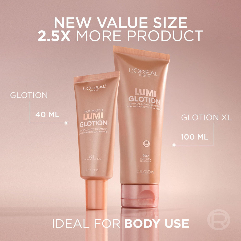 L’Oréal Paris True Match Lumi Glotion, Highlighter, Natural Glow Enhancer for Face & Body, Makeup, Instantly Hydrates and Illuminates Skin, Sheer Color Tint, Offers a Sunkissed Glow, 903 Medium, 40 mL