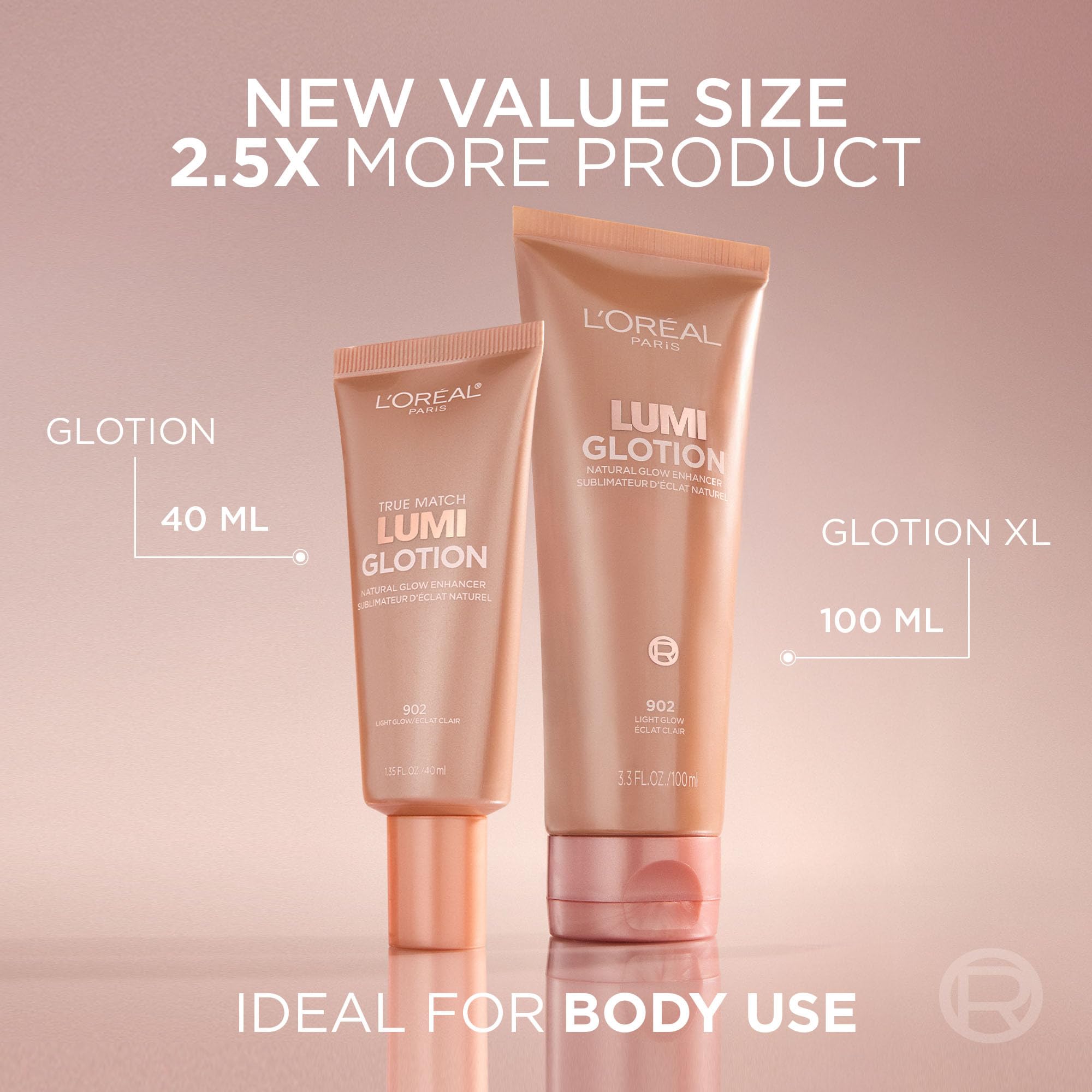 L’Oréal Paris True Match Lumi Glotion, Highlighter, Natural Glow Enhancer for Face & Body, Makeup, Instantly Hydrates and Illuminates Skin, Sheer Color Tint, Offers a Sunkissed Glow, 903 Medium, 40 mL