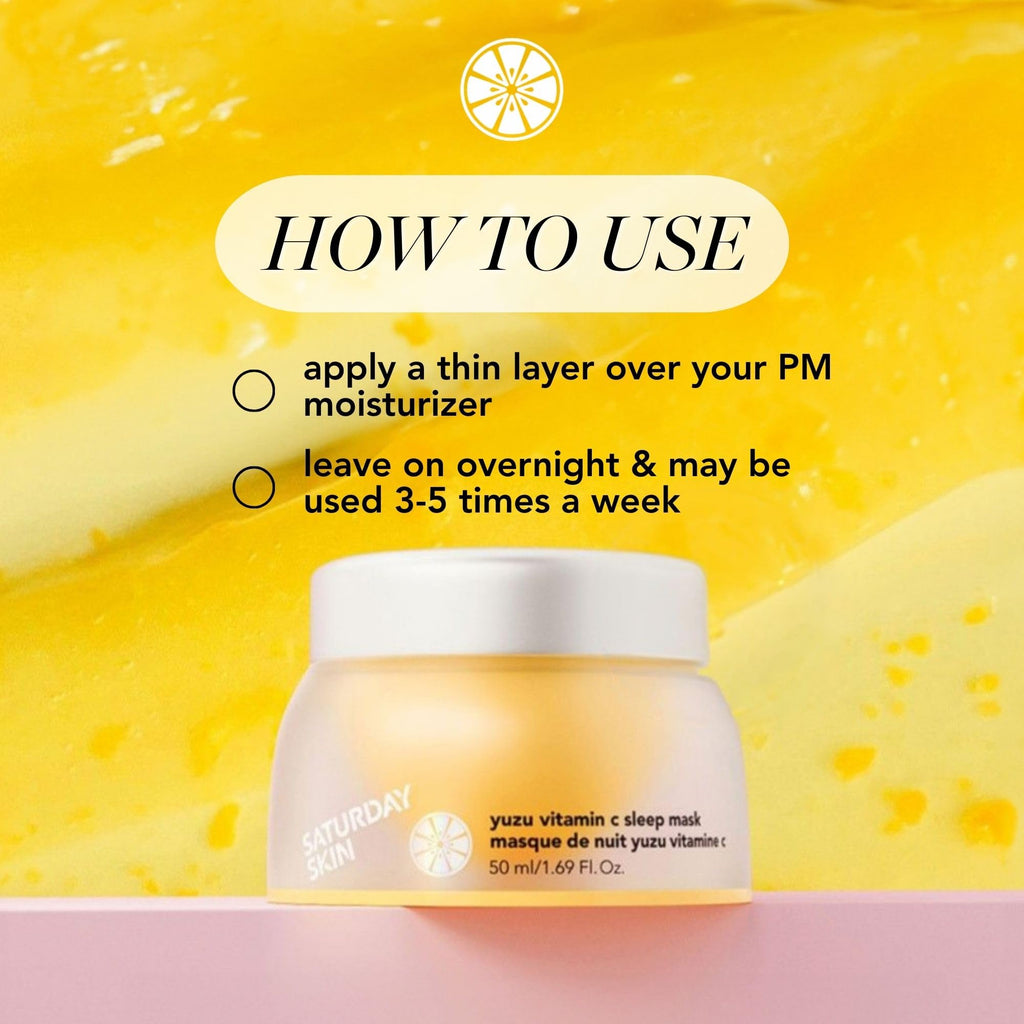 Saturday Skin Yuzu Vitamin C Sleep Overnight Face Mask Korean Skin Care Retinol Niacinamide Brightening Overnight Mask, Vegan Smooth Skin & Reduce Wrinkles, Ideal for All Skin Types