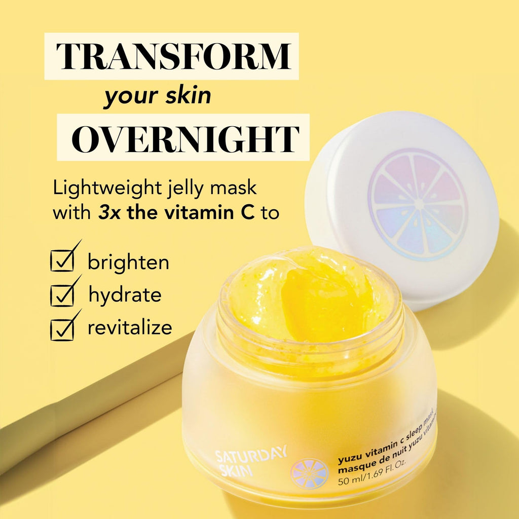 Saturday Skin Yuzu Vitamin C Sleep Overnight Face Mask Korean Skin Care Retinol Niacinamide Brightening Overnight Mask, Vegan Smooth Skin & Reduce Wrinkles, Ideal for All Skin Types