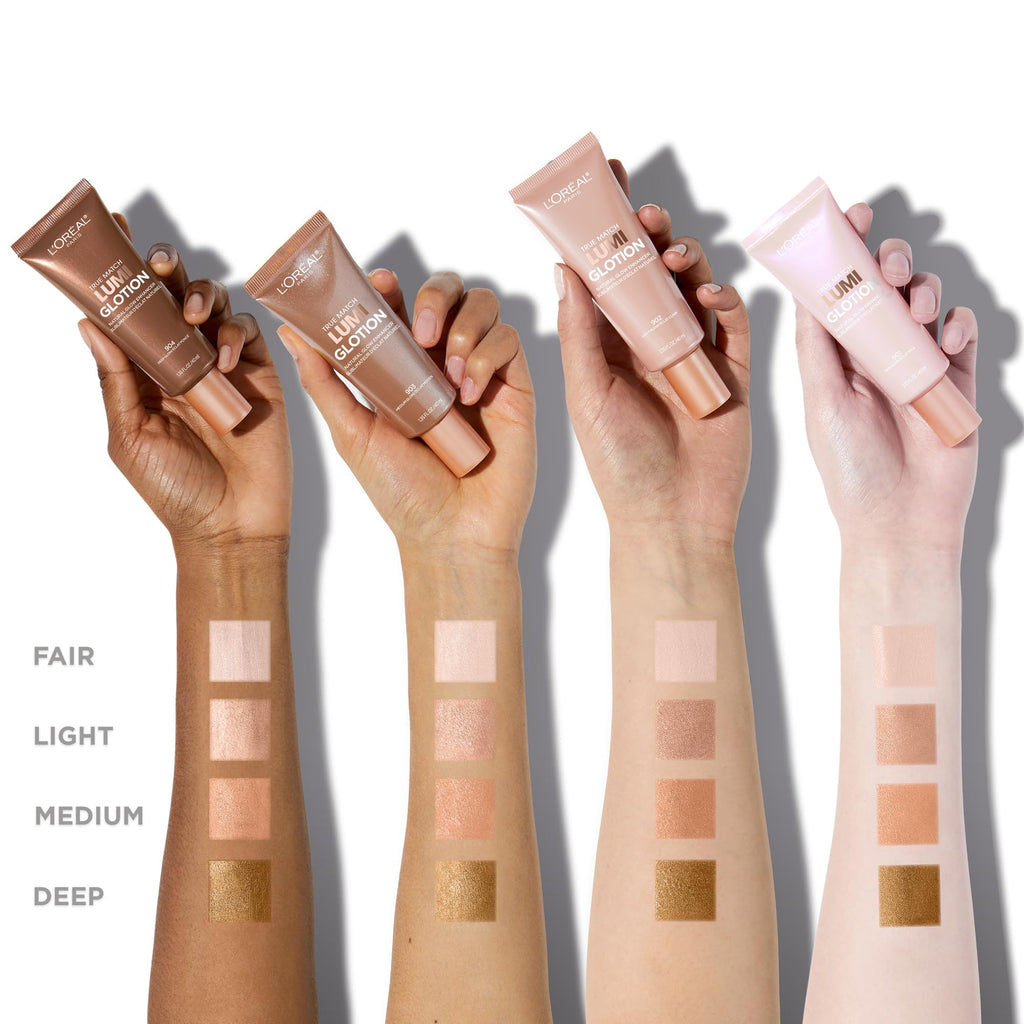 L’Oréal Paris True Match Lumi Glotion, Highlighter, Natural Glow Enhancer for Face & Body, Makeup, Instantly Hydrates and Illuminates Skin, Sheer Color Tint, Offers a Sunkissed Glow, 903 Medium, 40 mL