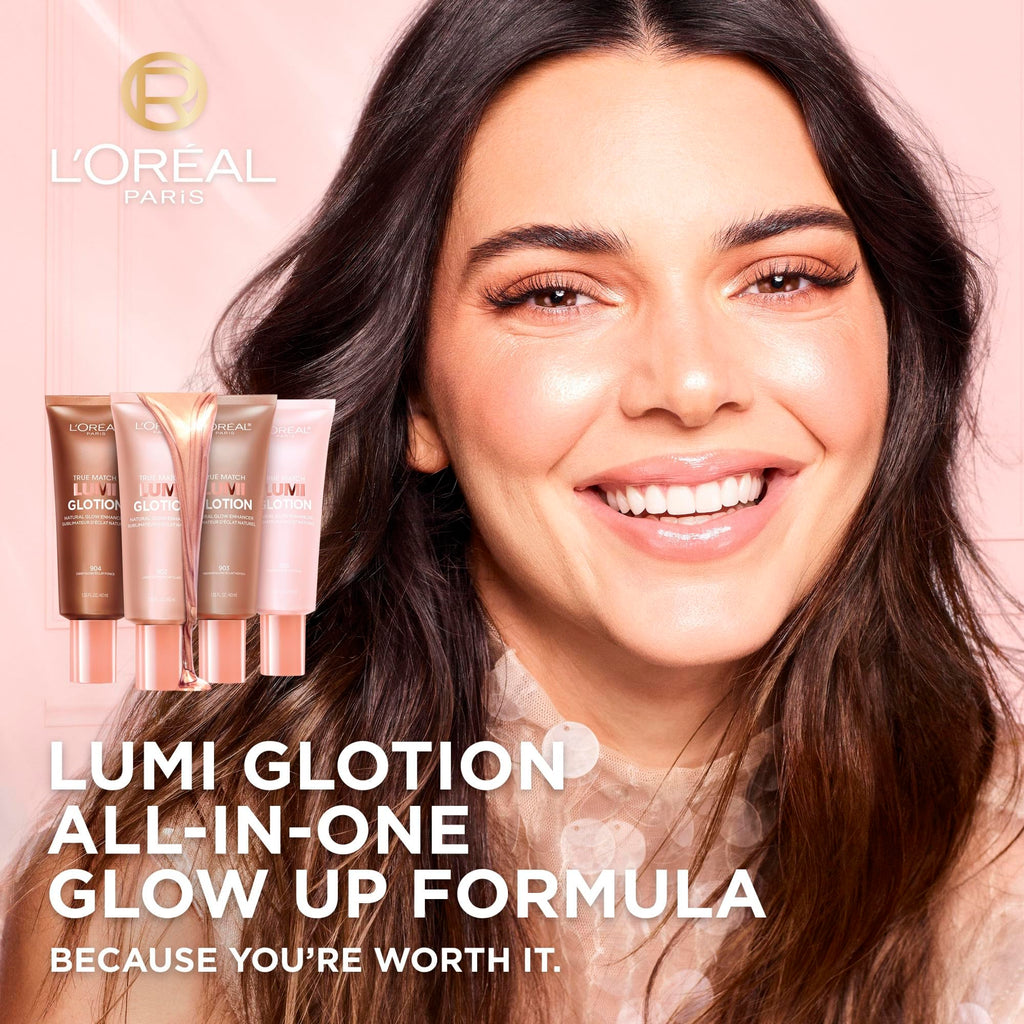 L’Oréal Paris True Match Lumi Glotion, Highlighter, Natural Glow Enhancer for Face & Body, Makeup, Instantly Hydrates and Illuminates Skin, Sheer Color Tint, Offers a Sunkissed Glow, 903 Medium, 40 mL