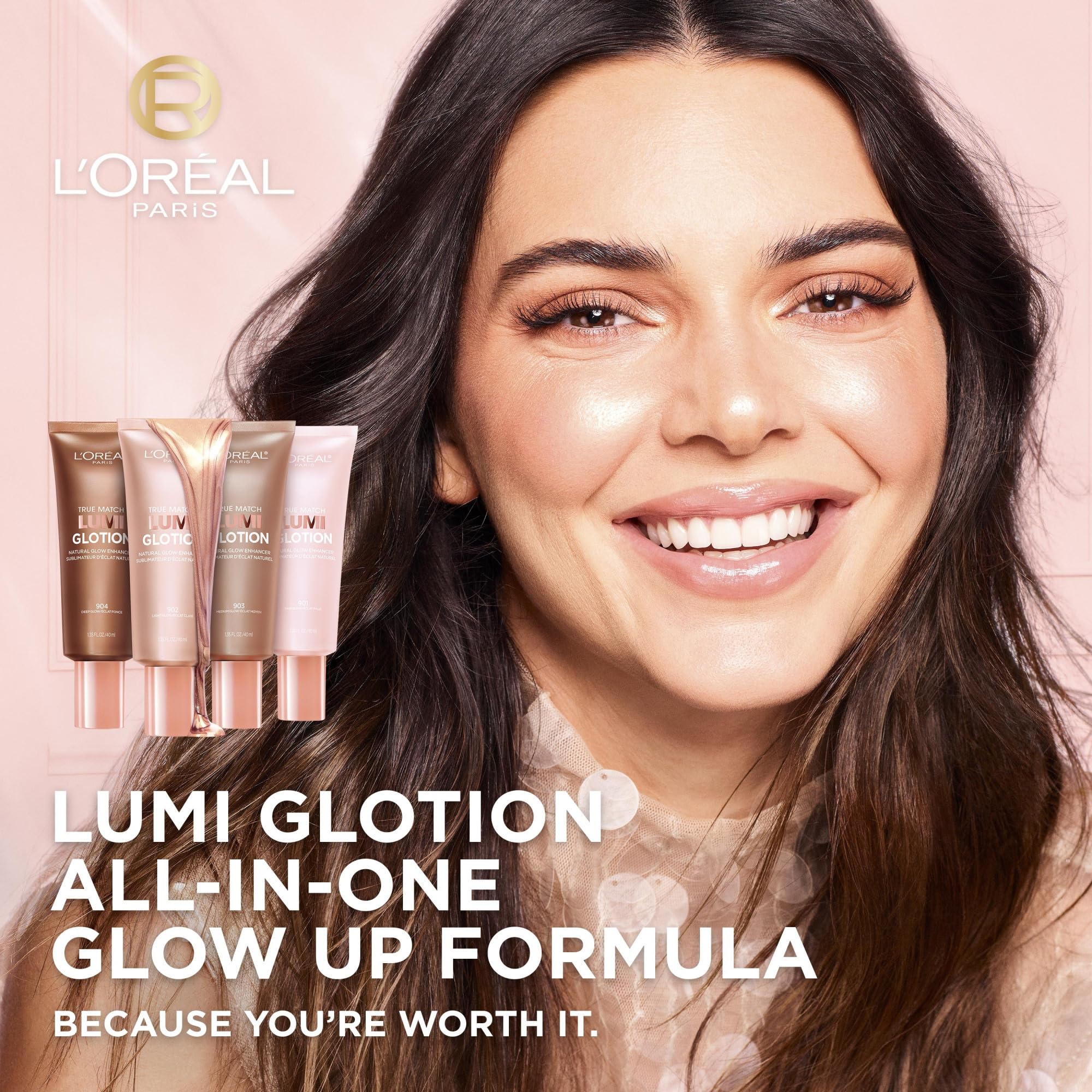 L’Oréal Paris True Match Lumi Glotion, Highlighter, Natural Glow Enhancer for Face & Body, Makeup, Instantly Hydrates and Illuminates Skin, Sheer Color Tint, Offers a Sunkissed Glow, 903 Medium, 40 mL